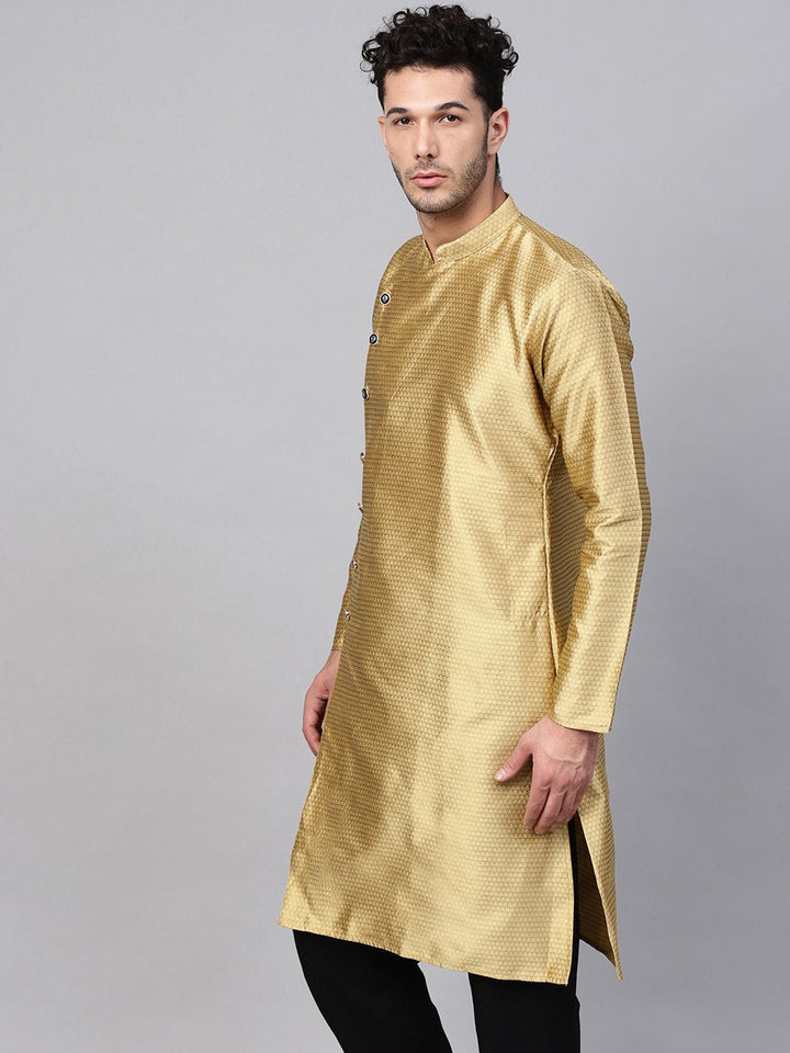 SOJANYA Kurta Lurus Tenunan Berwarna Emas Lelaki