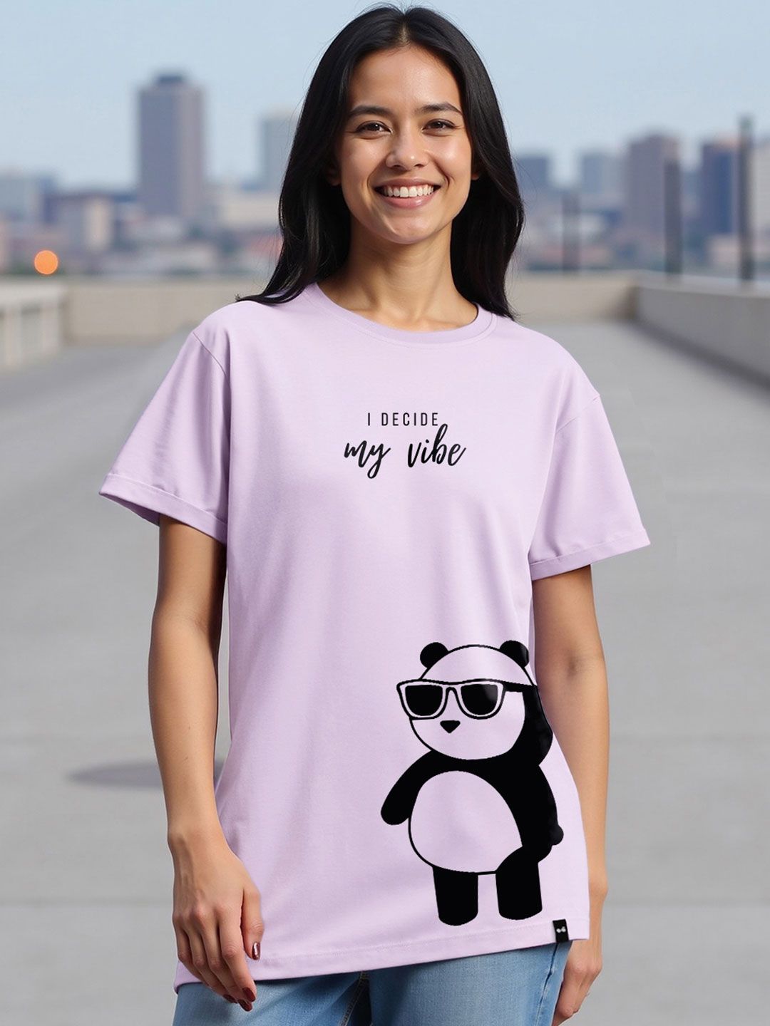 Bewakoof Women Lavender & Black Printed T-shirt