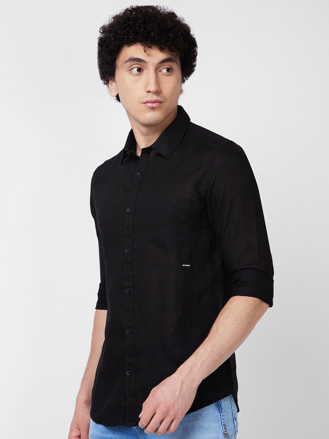 SPYKAR Spread Collar Linen Casual Shirt