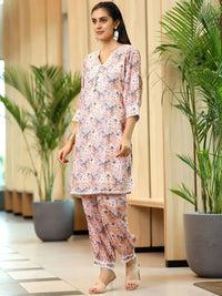 Libas Floral Printed Thread Work Puffed Sleeves Pure Cotton Kurta With Salwar