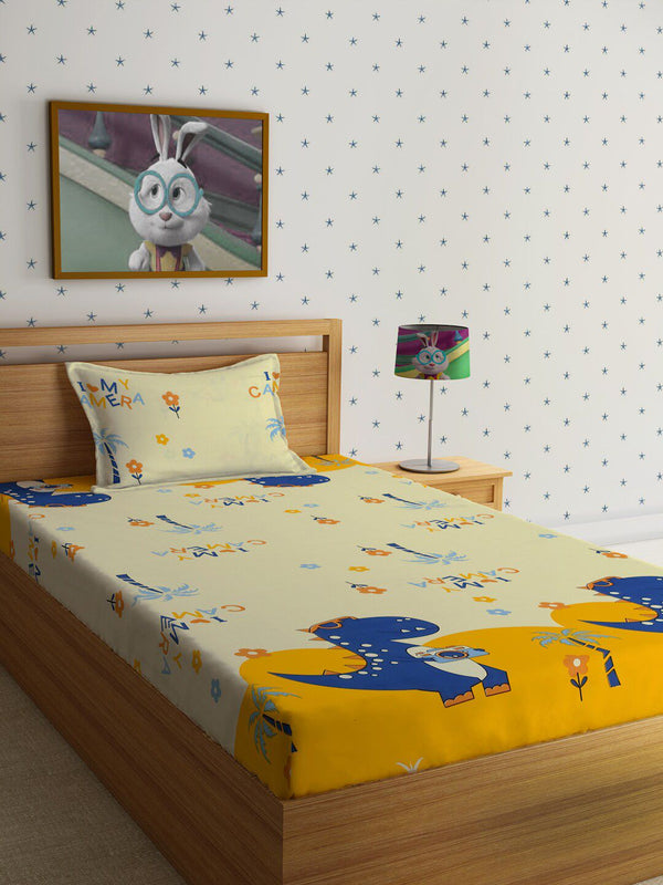 HOSTA HOMES Graphic 210 TC Single Bedsheet with 1 Pillow Covers