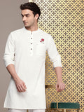 House of Pataudi Mandarin Collar Thread Work Detail Pure Cotton Rozana Kurta