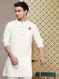 House of Pataudi Mandarin Collar Thread Work Detail Pure Cotton Rozana Kurta