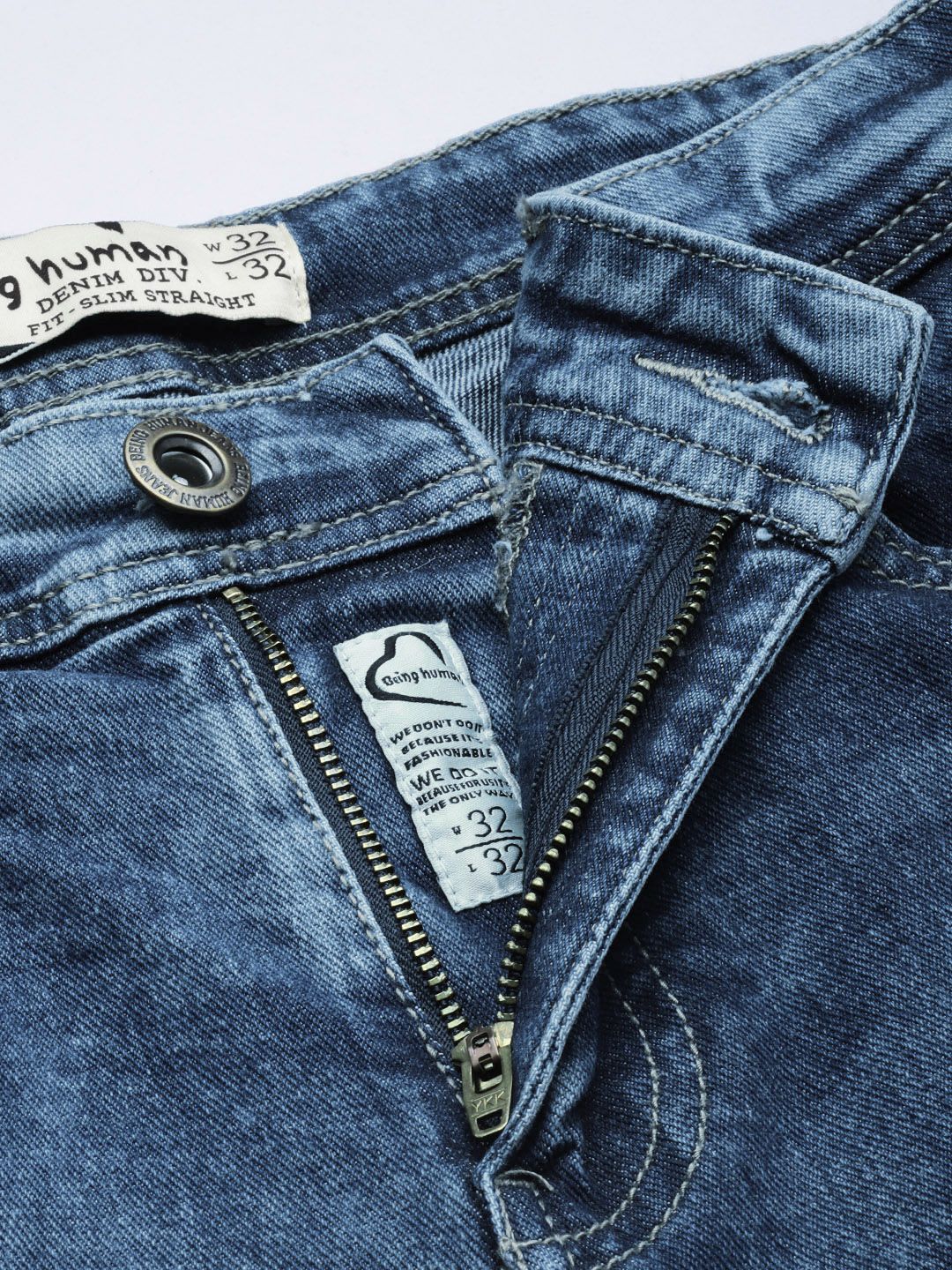 Menjadi Lelaki Manusia Lurus Biru Lurus Cahaya Pudar Asid Cuci seluar jeans