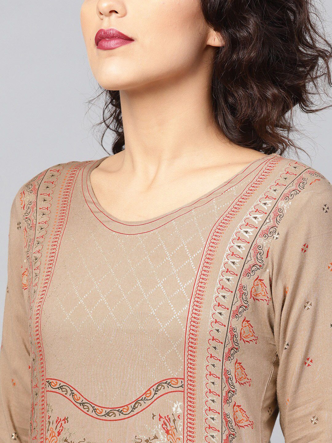 Libas Women Beige Ethnic Motifs Printed Kurta