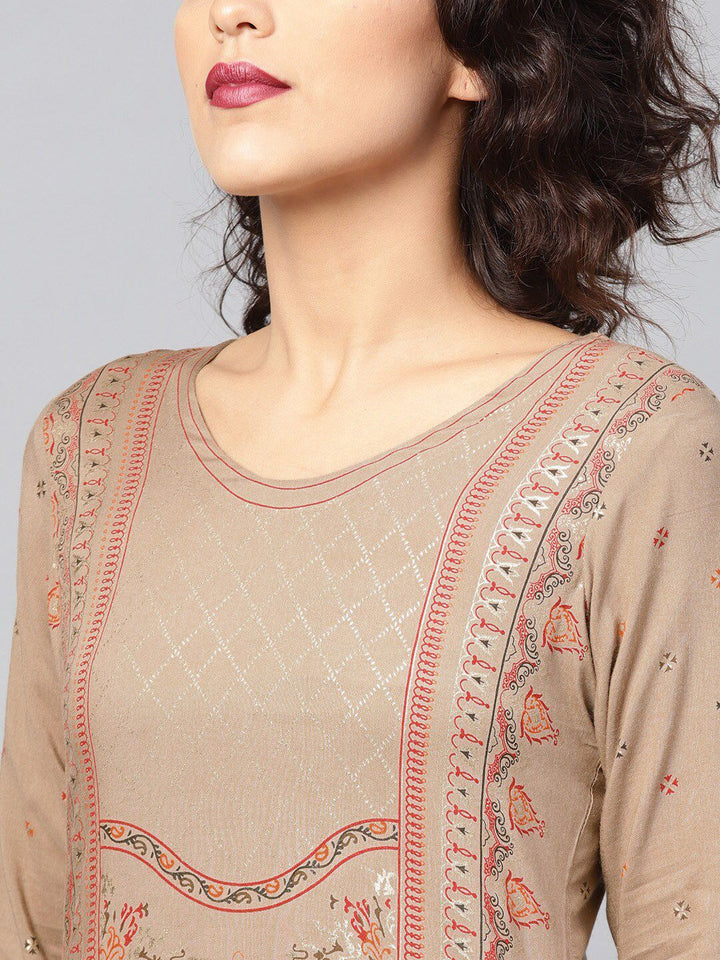 Libas Women Beige Ethnic Motifs Printed Kurta