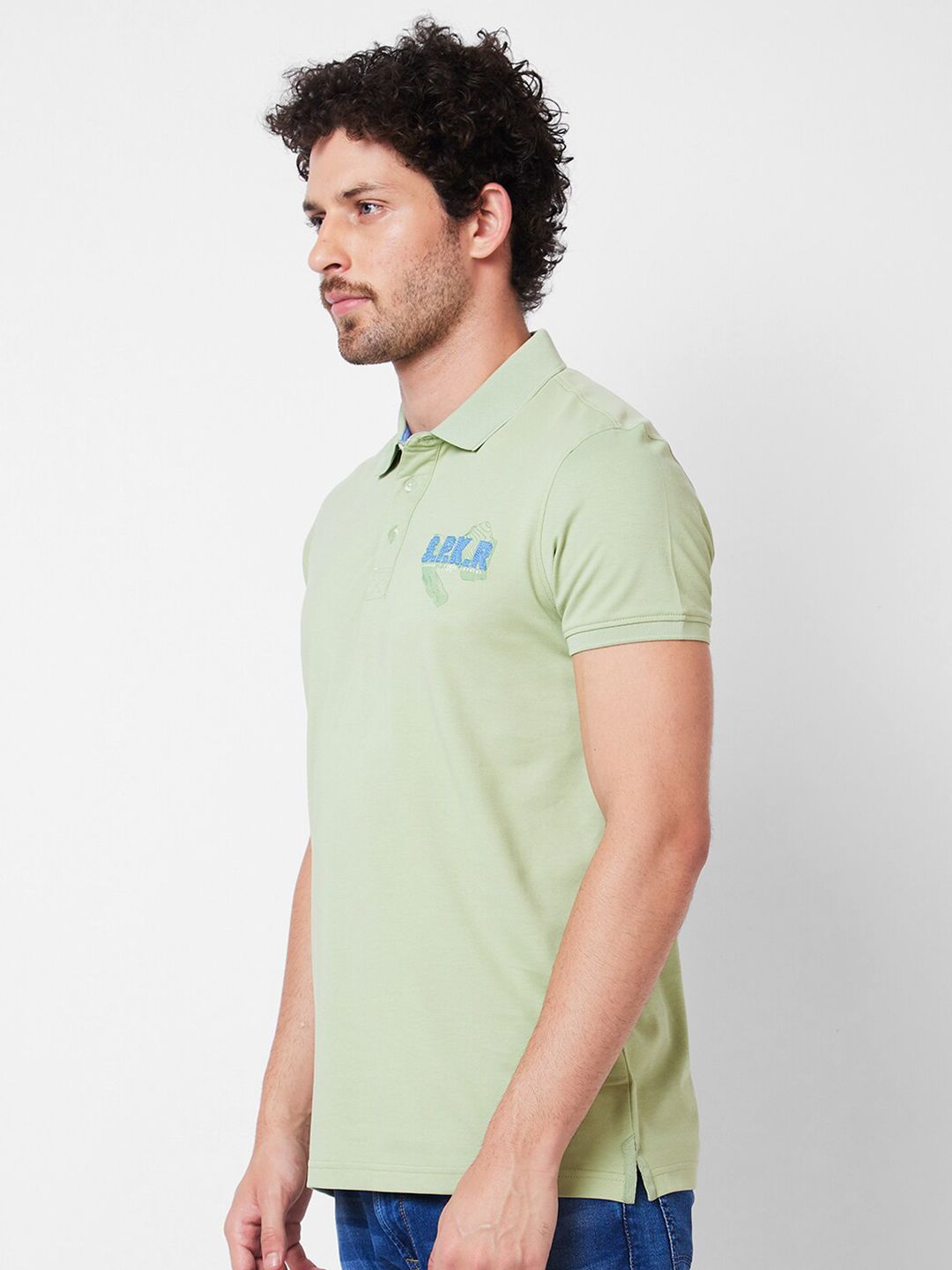 SPYKAR Polo Collar Applique Cotton Slim Fit T-shirt