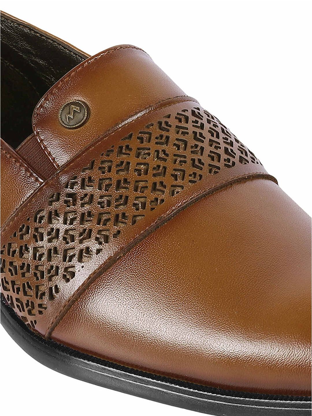 Metro Men Textured Leather Formal Slip-On Shoes