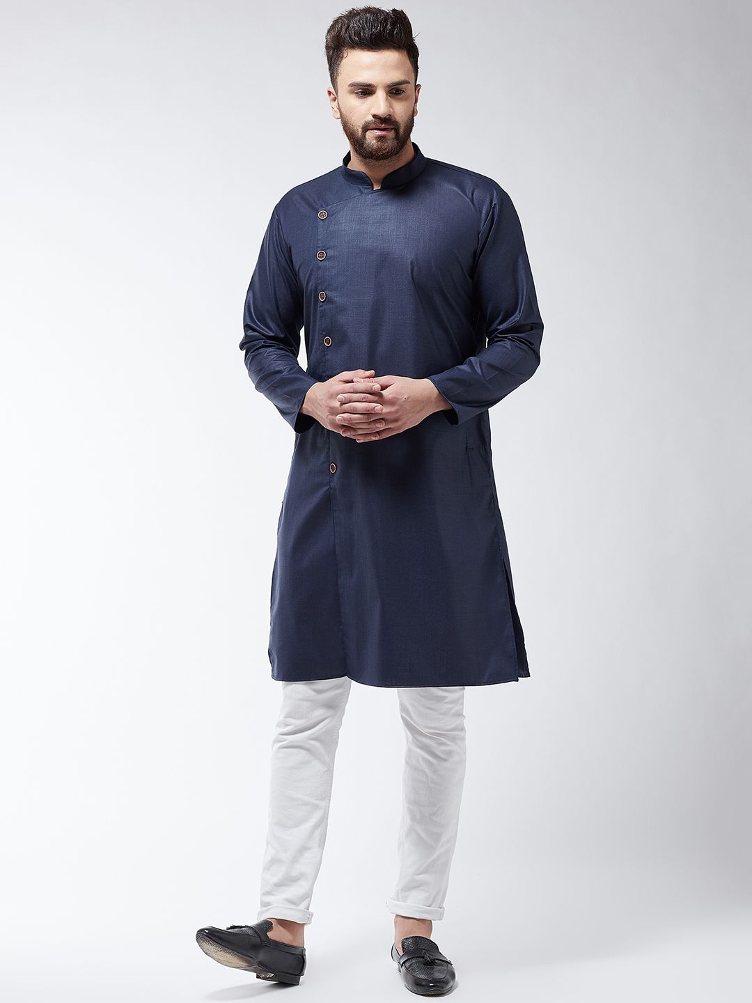 SOJANYA Lelaki Navy Blue Solid Kurta Lurus