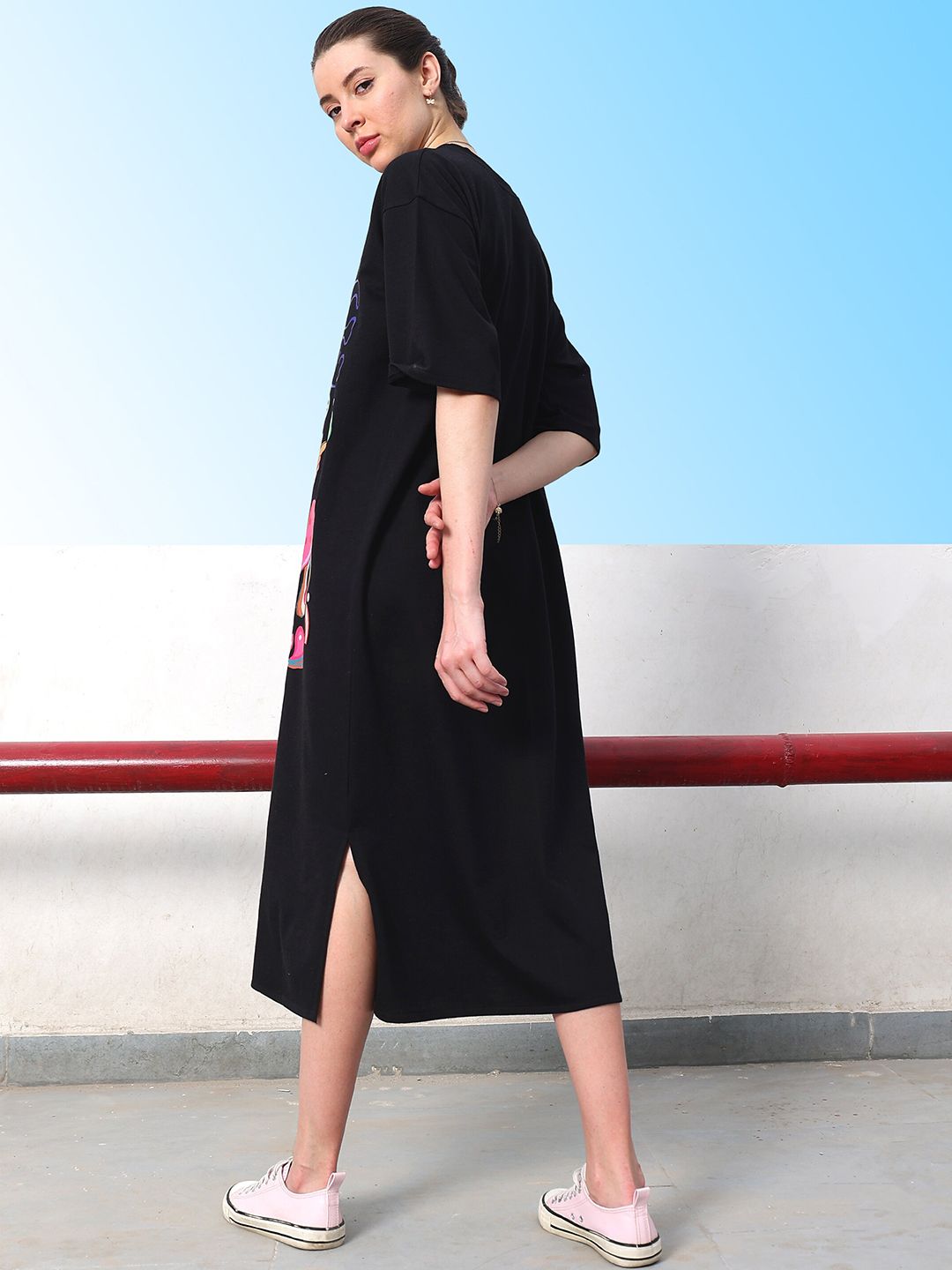 Athena Graphic Printed Cotton T-shirt Midi Dress