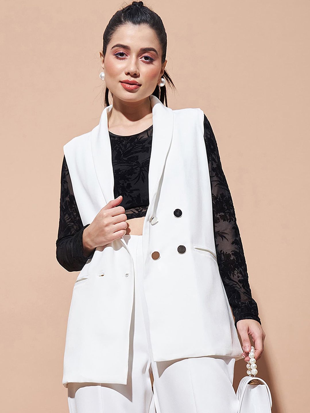Sassafras Asas Keselesaan-sesuai selendang selendang Double-breasted Longline Casual Blazer