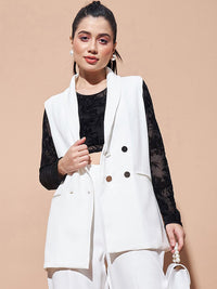 Sassafras Asas Keselesaan-sesuai selendang selendang Double-breasted Longline Casual Blazer