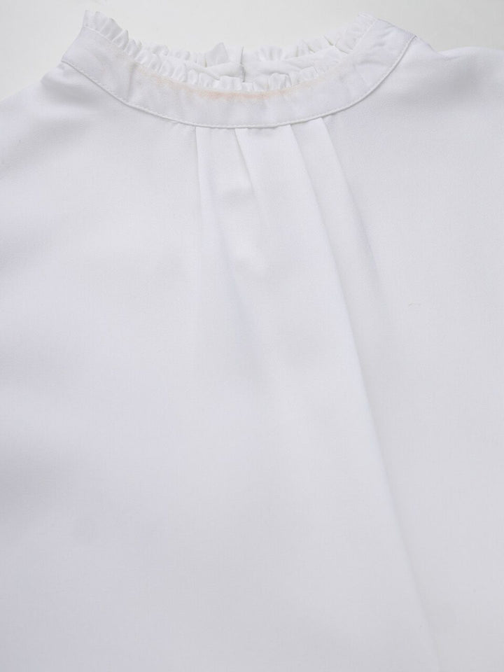 Style Quotient White Mock Neck Ruffled Crepe Top