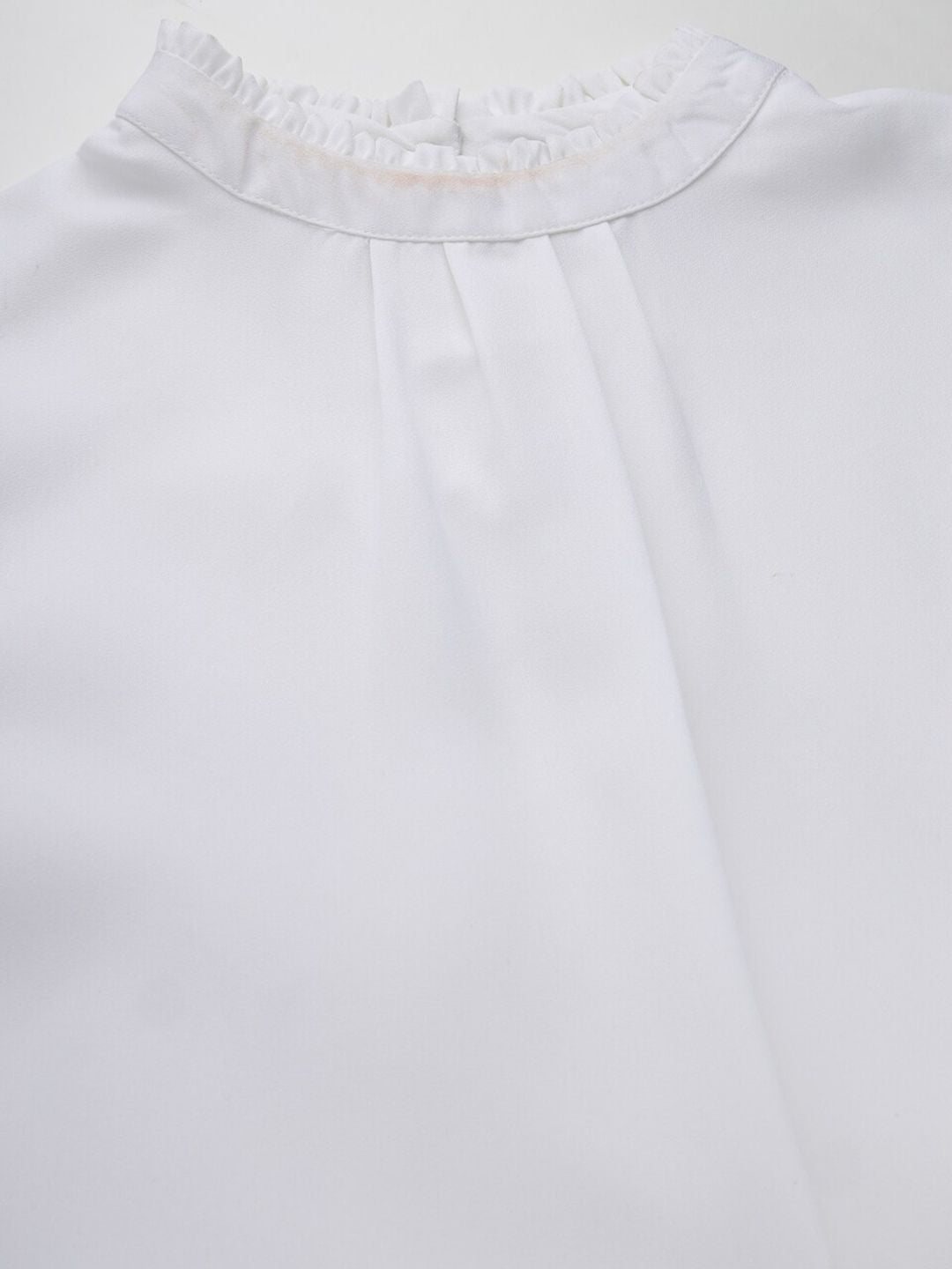 Style Quotient White Mock Neck Ruffled Crepe Top