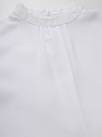 Style Quotient White Mock Neck Ruffled Crepe Top