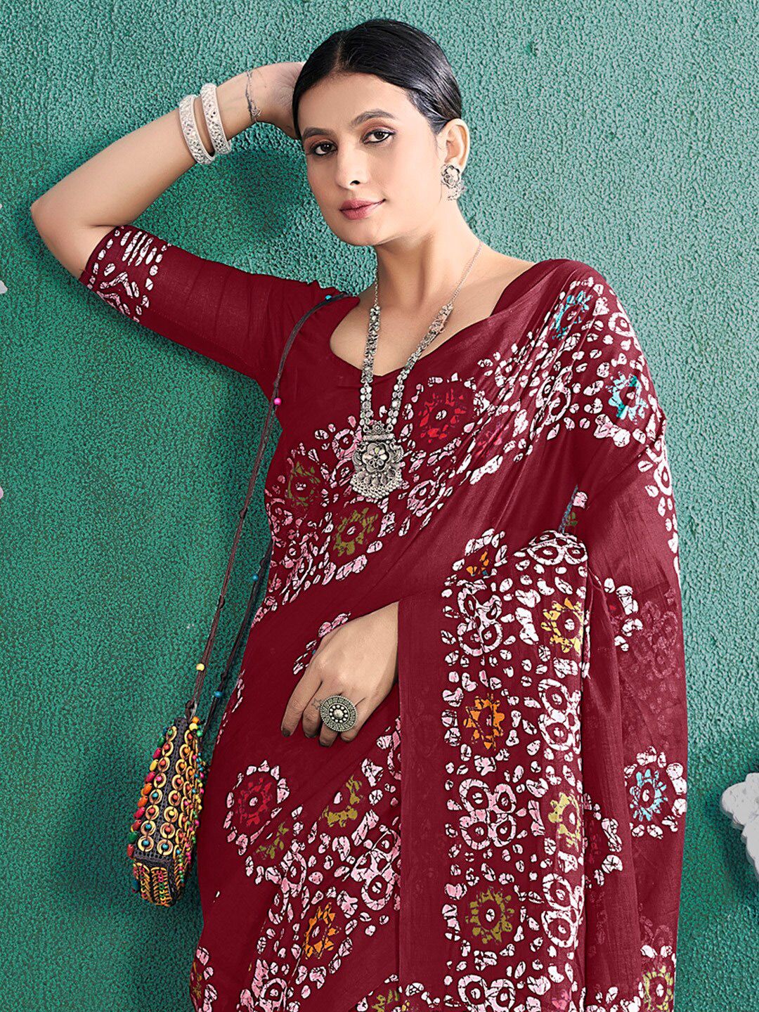 Saree mall Ethnic Motifs Poly Cotton Block Print Sarees