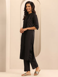 Libas Black Mandarin Collar Straight Kurta with Trousers & With Dupatta