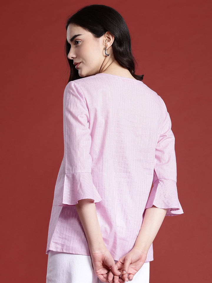 all about you Striped Tie-Up Neck Bell Sleeves Top