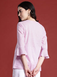 all about you Striped Tie-Up Neck Bell Sleeves Top