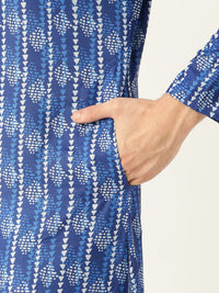 SOJANYA Lelaki Navy Blue & White Printed Straight Kurta