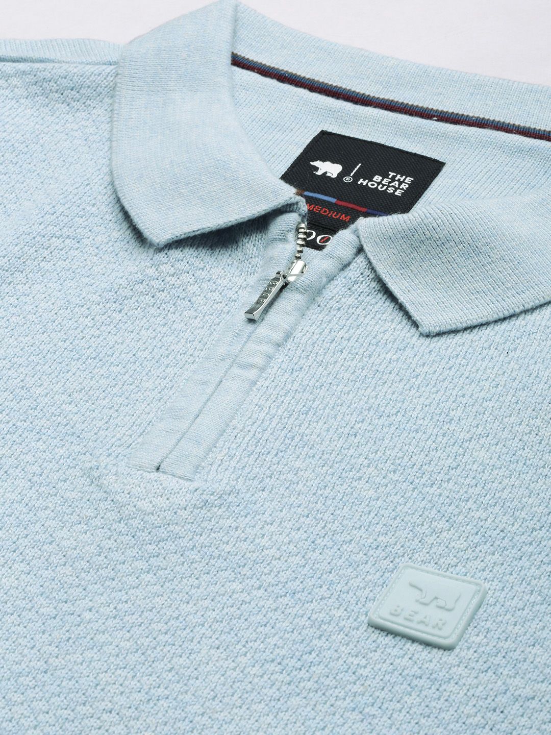 THE BEAR HOUSE Ardor Edition Men Blue Self Design Polo Collar Slim Fit T-shirt