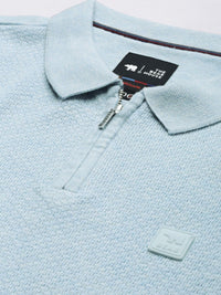 THE BEAR HOUSE Ardor Edition Men Blue Self Design Polo Collar Slim Fit T-shirt