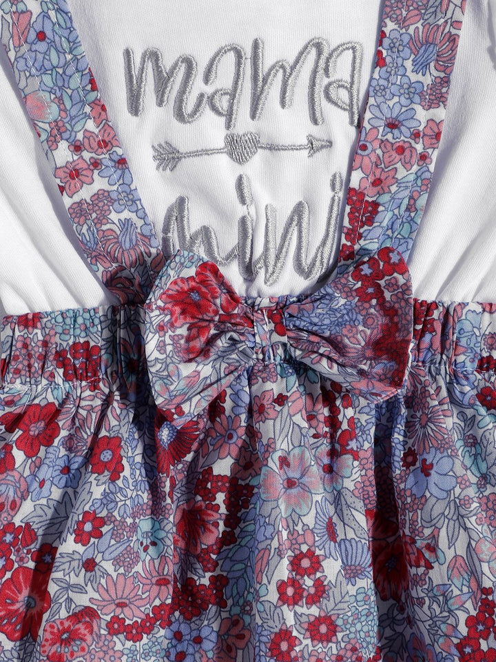 Moms Love Infant Girls Floral Print Bow Detail Pleated Fit & Flare Dress
