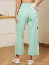 Berrylush Green Relaxed High-Rise Cotton Trousers