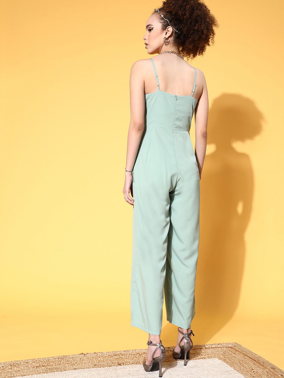 Berrylush Women Green Solid Wrap Basic Jumpsuit