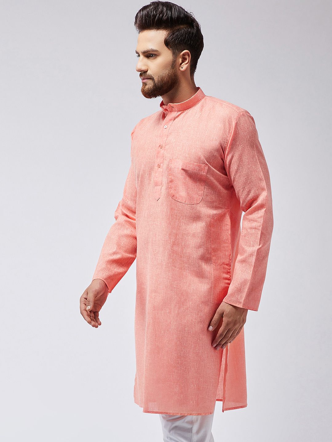 SOJANYA Kurta Lurus Pepejal Berwarna Peach Lelaki