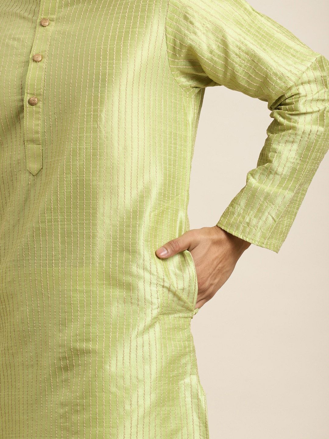 SOJANYA Striped Mandarin Collar Kurta With Churidar
