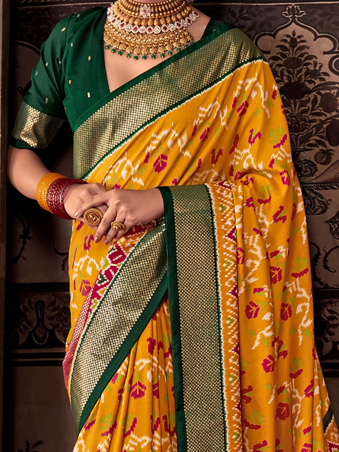 Saree mall Ethnic Motifs Printed Zari Patola Sarees