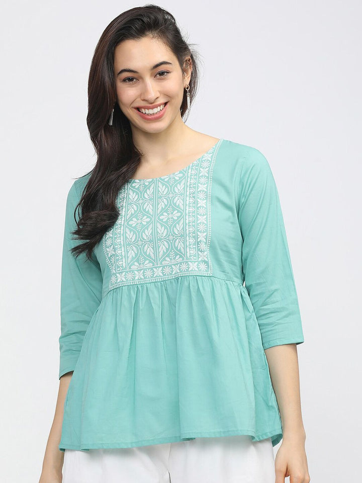 Vishudh Blue Geometric A-Line Top