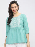 Vishudh Blue Geometric A-Line Top