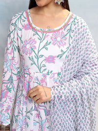 Vishudh Women Floral Printed Regular Pure Cotton Kurta with Trousers & With Dupatta