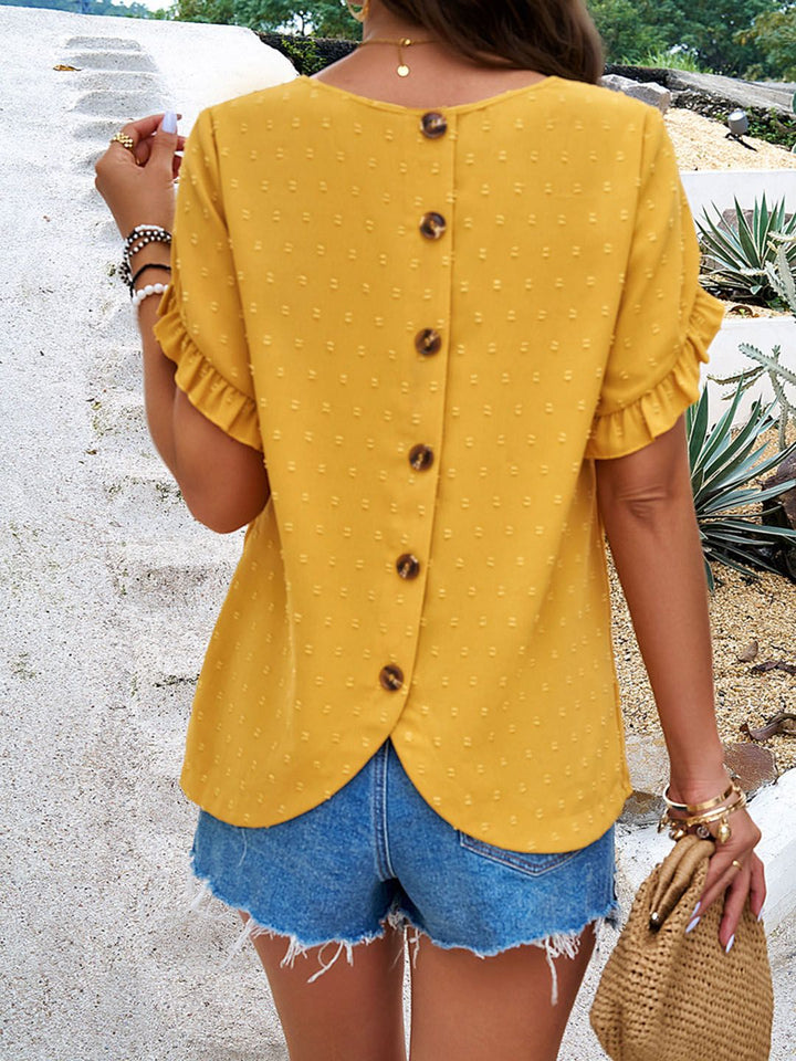 all about you Yellow Self Design Round Neck Top
