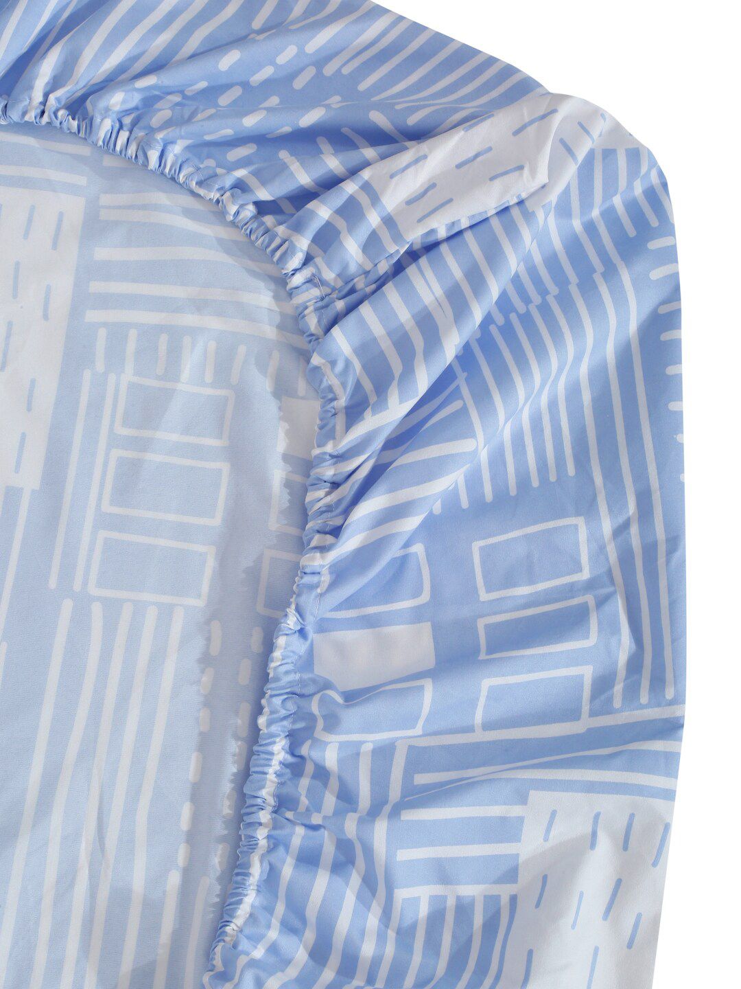 KLOTTHE Blue Geometric Patterned 300 TC Fitted King Bedsheet With 2 Pillow Covers