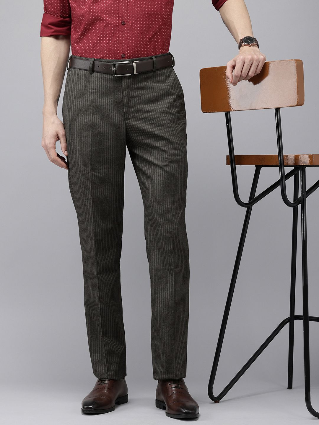 Park Avenue Men Striped Formal Trousers