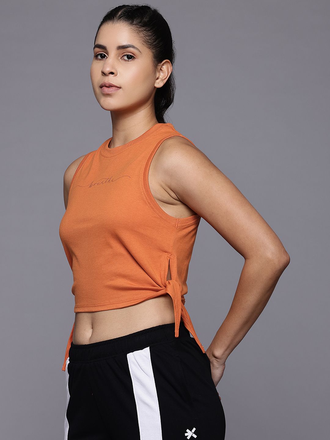 HRX by Hrithik Roshan Typography Printed Waist Tie-ups Yoga T-shirt