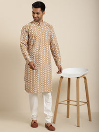 SOJANYA Men Beige & White Embroidered Kurta