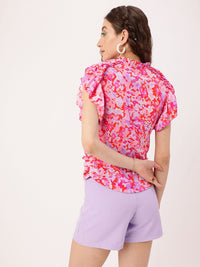 DressBerry Cute Femi Ruffles Romance Printed Tie-Up Neck Top