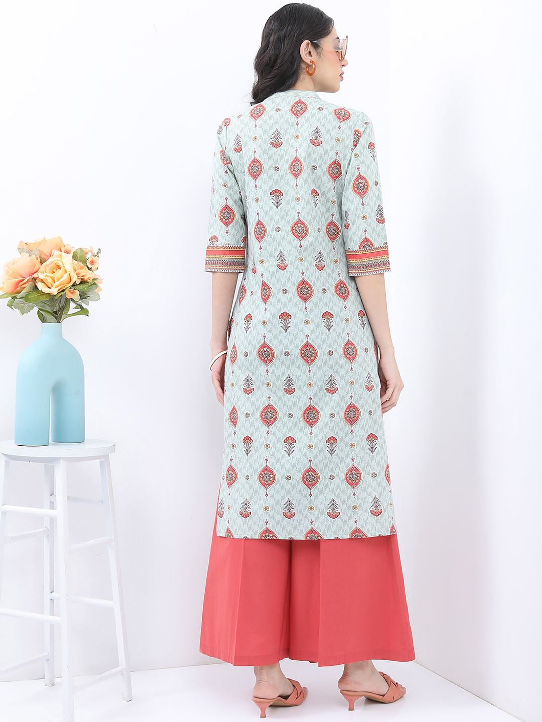 Vishudh Ethnic Motif Printed Band Collar Pure Cotton Kurta