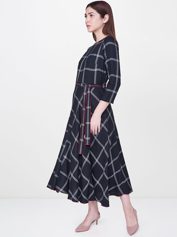 AND Women Black & White Checked A-Line Mini Dress