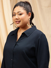 CURVY STREET Plus Size Spread Collar Comfort Opaque Casual Shirt