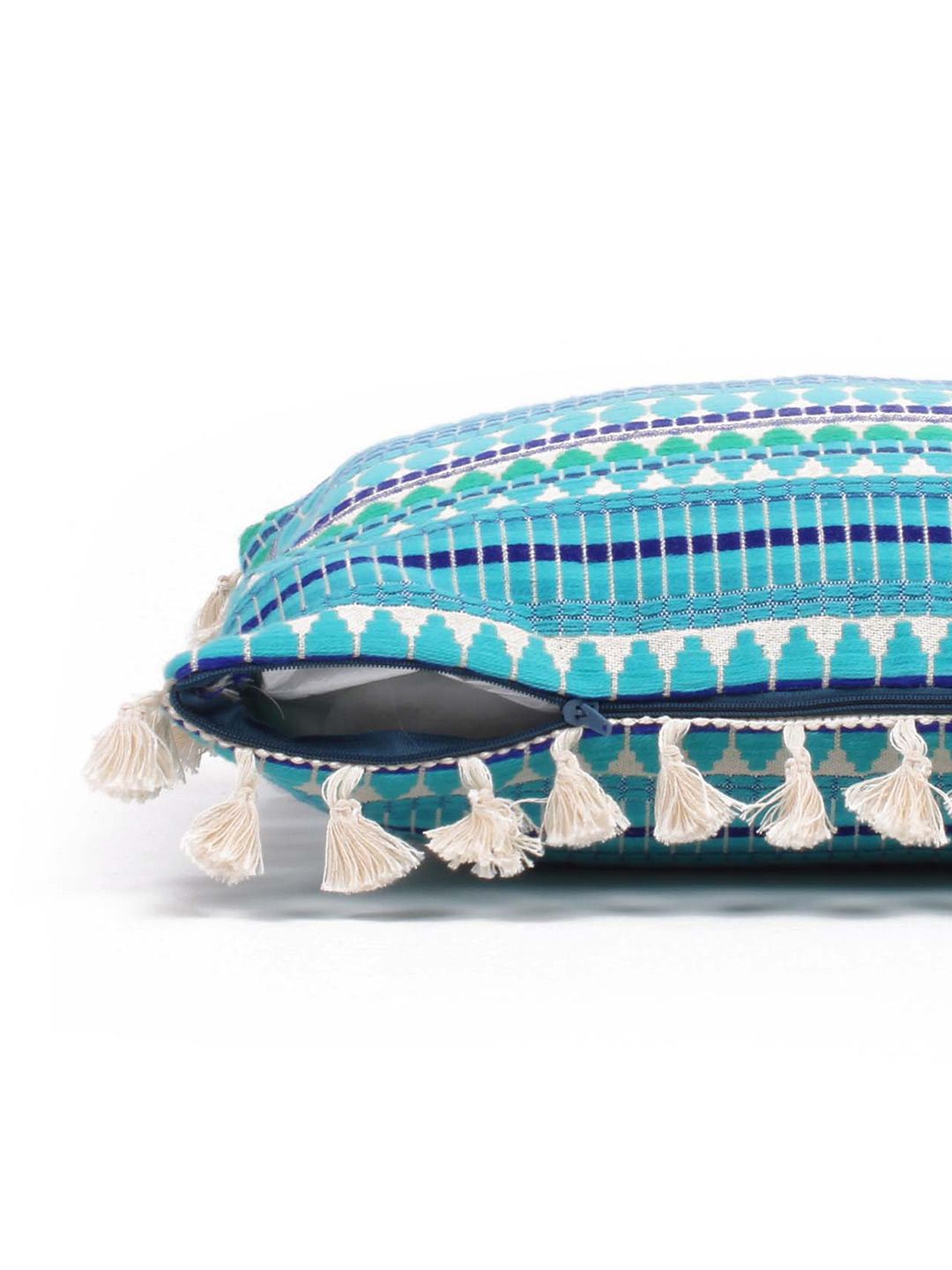 STITCHNEST Blue & White 2-Pieces Embroidered Woollen Square Cushion Covers
