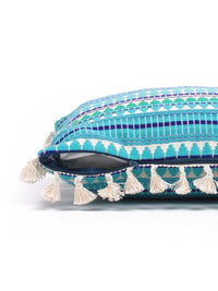 STITCHNEST Blue & White 2-Pieces Embroidered Woollen Square Cushion Covers