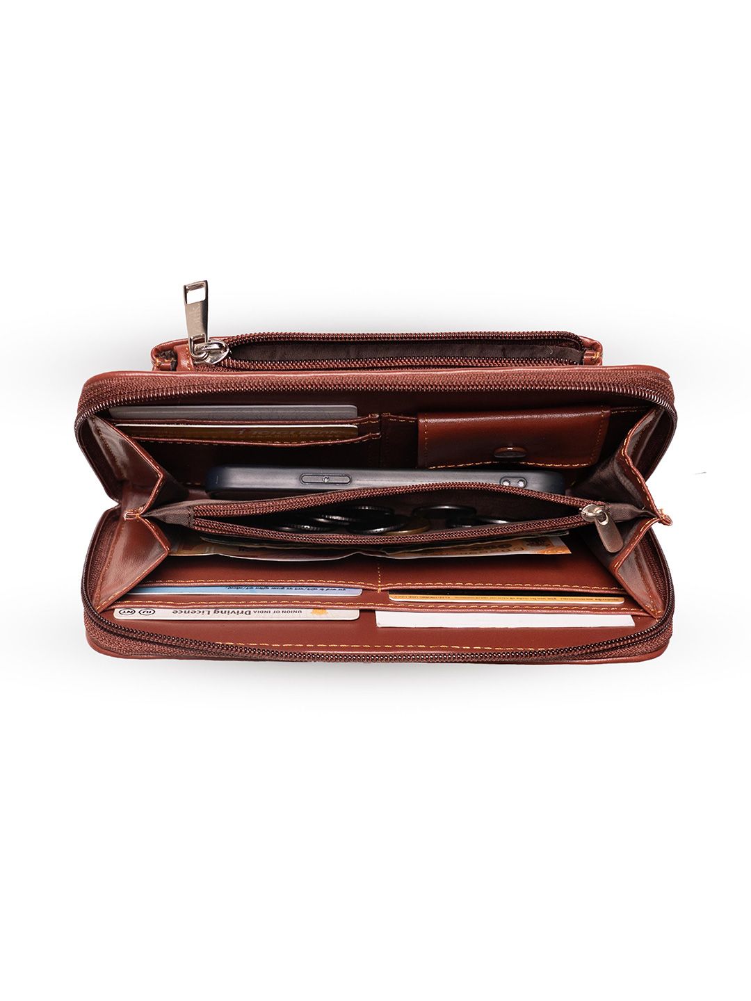 ZOUK Women Orange & Brown Printed Vegan Leather Zip Around Wallet