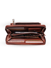 ZOUK Women Orange & Brown Printed Vegan Leather Zip Around Wallet