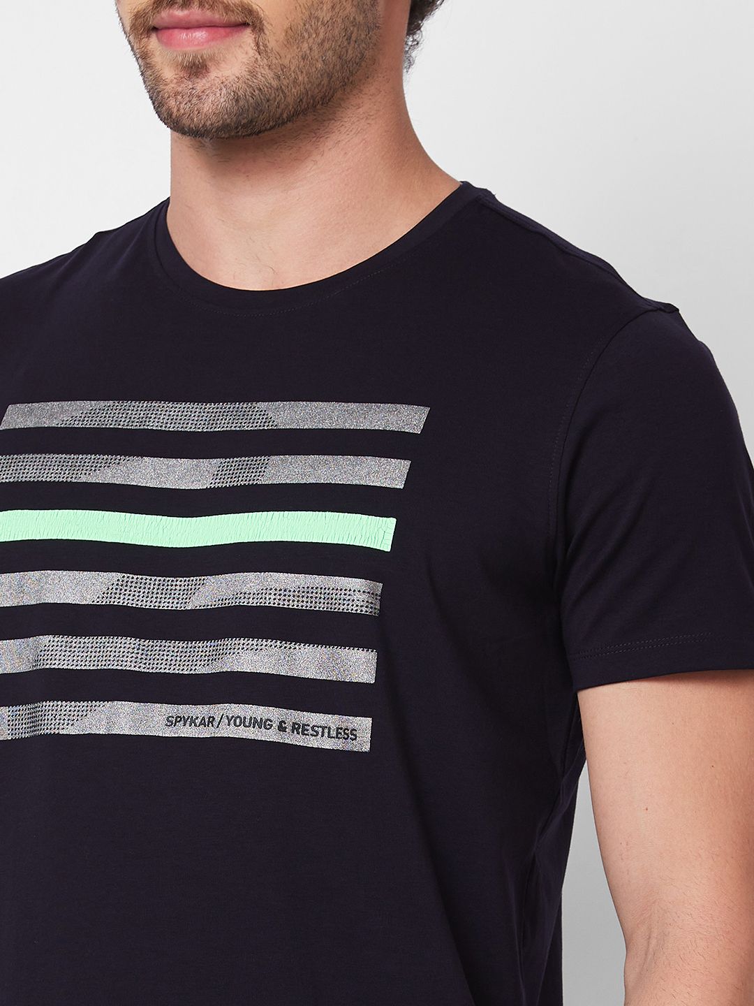 SPYKAR Round Neck Short Sleeves Printed Slim Fit Cotton T-shirt