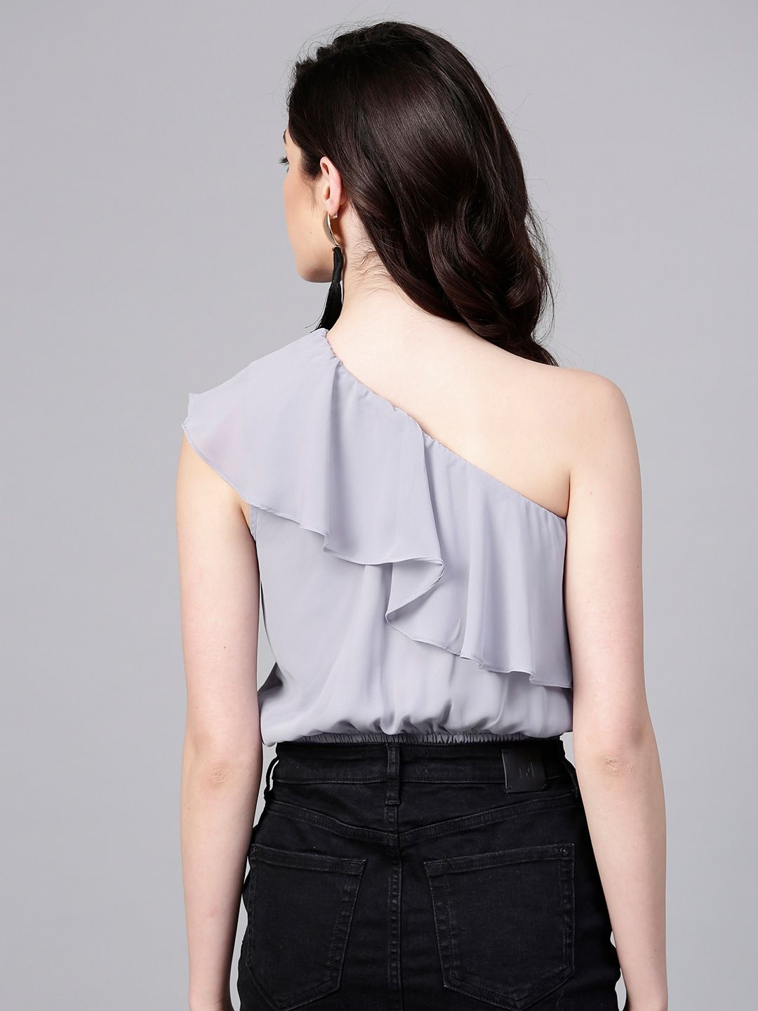 SASSAFRAS Women Grey Solid Layered Cropped Blouson Top